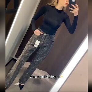 NWT ZARA Black Embellished Straight Leg Jeans Pants Sz 10 Blogger Fav